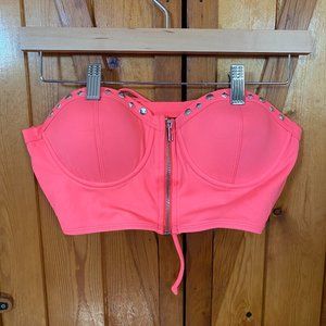 LA Hearts Neon Coral Corset Bikini Top